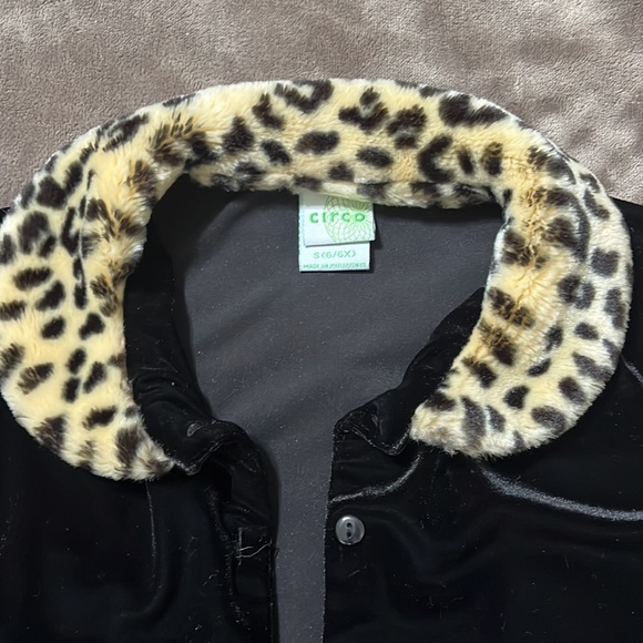 Black velvet with faux leopard print Peter Pan collar - Picture 2 of 3